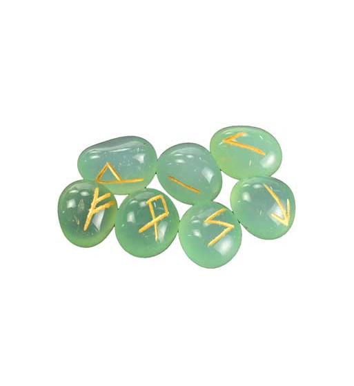 Color treated Aquamarine Runes featuring gold colored Elder Futhark runes. Color treated Aquamarine Runes featuring gold colored Elder Futhark runes.