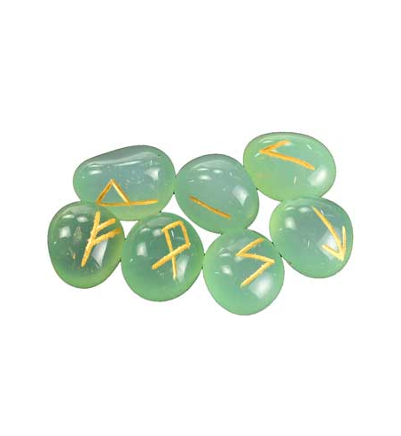 Color treated Aquamarine Runes featuring gold colored Elder Futhark runes.