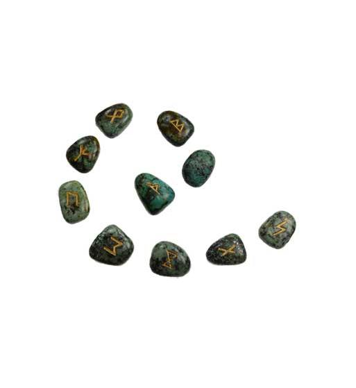Turquoise Runes engraved with gold colored Elder Futhark Runes. Turquoise Runes engraved with gold colored Elder Futhark Runes.