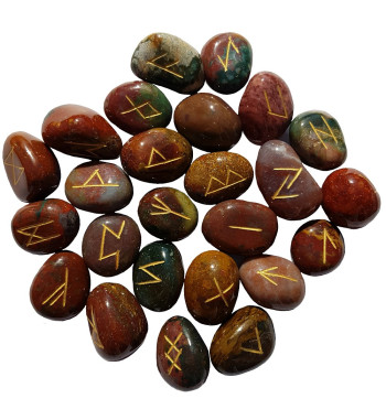 Fancy Agate runes feature gold colored Elder Futhark runes and come with a black velveteen rune pouch.