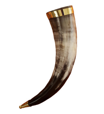 Metal Rim Drinking Horn with slight curve shown from the side.