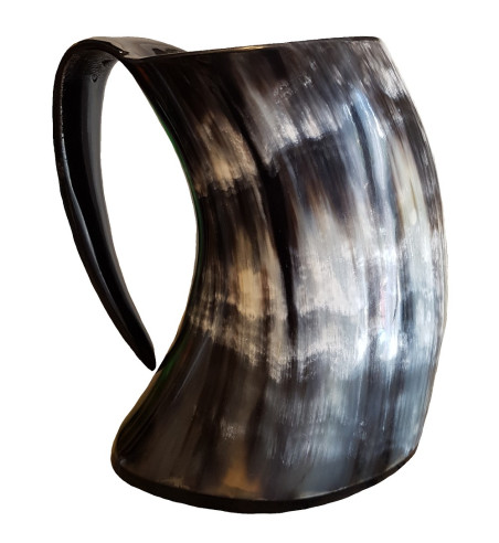 Drinking Horn Tankard showing the side view of a multicolored tankard.