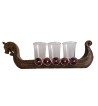 Viking Longboat Shot Glass Holder shown from the side holding three shot glasses.