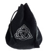 Black and silver triquetra rune bag shown closed holding a stone rune set.