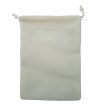 Four and a half inch by five in cream velveteen bag with matching drawstring.