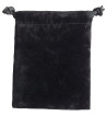 Three inch by four inch black velveteen bag with matching drawstring