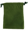 Three inch by four inch green velveteen bag with matching drawstring