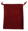 Three inch by four inch burgundy velveteen bag with matching drawstring