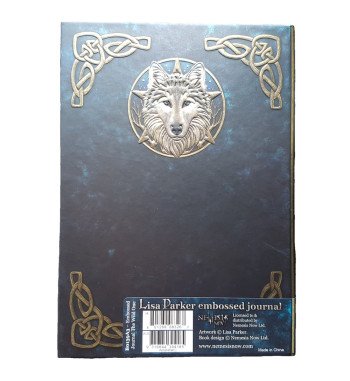 Wild One wolf journal by Lisa Parker five inch by seven inch with adhesive binding back cover.