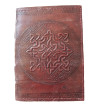 Brown leather Celtic knotwork journal with large circular embossed knotwork design with top and bottom floral border.