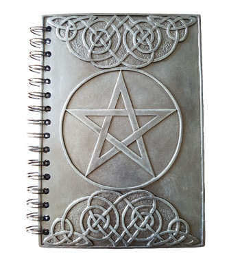 Hardcover Celtic knotwork journal made from resin with raised pentagram and Celtic knotwork design.