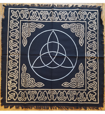 The twenty four inches triquetra altar cloth is made of a heavier weight cotton material with a fringed edge.