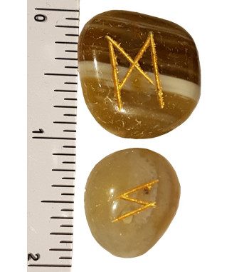 Tumbled smooth Banded Agate runes feature gold colored Elder Futhark runes and come with a black velveteen rune pouch.