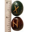 Tumbled smooth Bloodstone stone runes feature gold colored Elder Futhark runes and come with a black velveteen rune pouch.