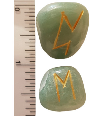 Tumbled Green Aventurine runes feature gold colored Elder Futhark runes and come with a black velveteen rune pouch.