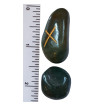 Moss Agate rune stones engraved with the Elder Futhark colored gold.  Each set comes with a black rune pouch.