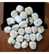 White Rainbow Moonstone runes feature gold colored Elder Futhark runes.  Each set of runes comes with a black rune pouch.