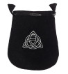 Black and silver triquetra rune bag shown closed holding a stone rune set.