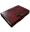 Brown Leather Triquetra Journal is embossed with a large triquetra design surrounded by a Celtic knotwork border.