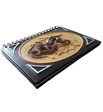 Resin covered Dragon journal features a brown and black raised double dragon design on its cover.