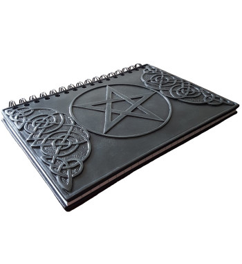 Hardcover Celtic knotwork journal made from resin with raised pentagram and Celtic knotwork design.