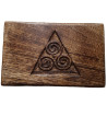 The wooden Triskele box measures four inches by six inches.