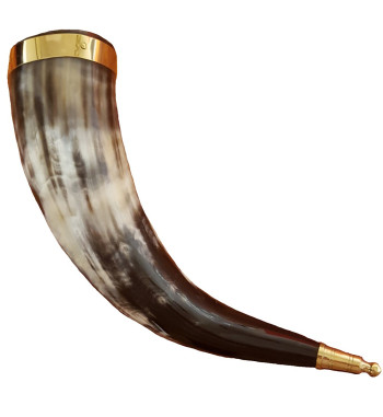 Metal Rim Drinking Horn with slight curve shown from the side.