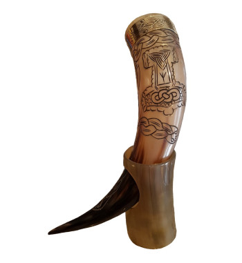 Thor's Hammer Drinking Horn with slight curve shown from the side.