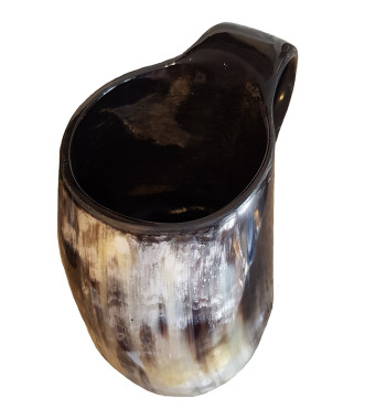 Drinking Horn Tankard showing the side view of a multicolored tankard.