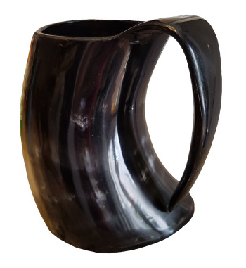 Drinking Horn Tankard showing the side view of a multicolored tankard.