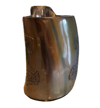 Thor's Hammer Drinking Horn Tankard showing the engraving from the side.