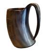 Thor's Hammer Drinking Horn Tankard showing the engraving from the side.