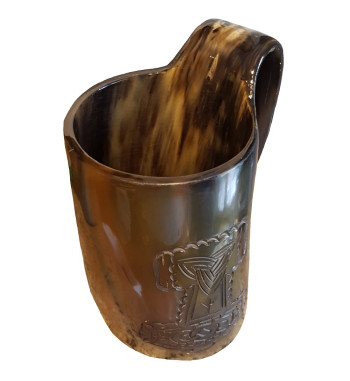 Thor's Hammer Drinking Horn Tankard showing the engraving from the side.