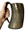 Thor's Hammer Drinking Horn Tankard showing the engraving from the side.